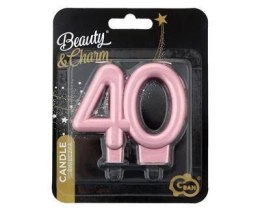 Świeczka liczba 40 urodziny, metalik różowo-złota, 8 cm