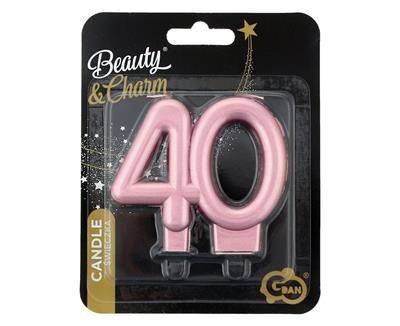Świeczka liczba 40 urodziny, metalik różowo-złota, 8 cm Świeczka liczba 40 urodziny, metalik różowo-złota, 8 cm