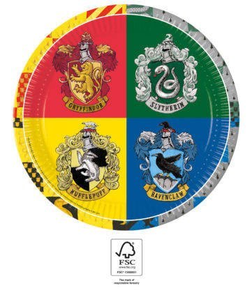 Talerze papierowe Harry Potter Domy Hogwartu, 23cm, 8szt. Talerze papierowe Harry Potter Domy Hogwartu, 23cm, 8szt.