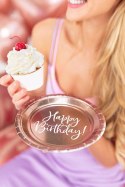 Talerzyki okrągłe Happy Birthday, różowe złoto, 18 cm, 6 sztuk