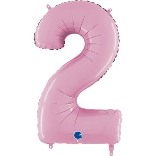 Balon Foliowy Cyfra 2 Różowa Pastel Pink, 66 cm Grabo