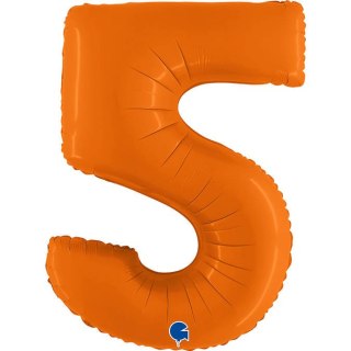 Balon Foliowy Cyfra 5, Matowa Pomarańczowa, 102cm Grabo