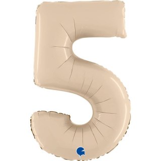 Balon Foliowy Cyfra 5, Satynowa Kremowa, 66 cm Grabo