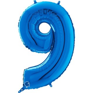 Balon Foliowy Cyfra 9 Niebieski, 66 cm Grabo