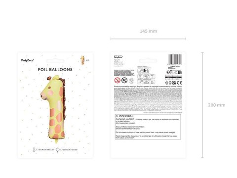 Balon foliowy Cyfra 1 - Żyrafa, 90cm Balon foliowy Cyfra 1 - Żyrafa, 90cm