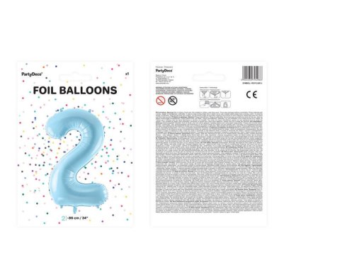 Balon foliowy Cyfra 2, 86cm, jasny niebieski Balon foliowy Cyfra 2, 86cm, jasny niebieski