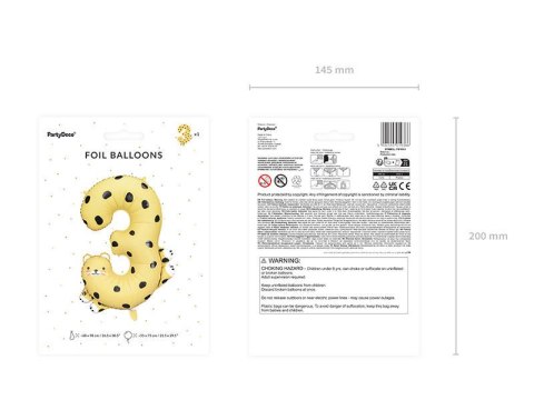 Balon foliowy Cyfra 3 - Gepard, 98 cm Balon foliowy Cyfra 3 - Gepard, 98 cm