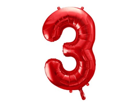 Balon foliowy Cyfra 3 czerwona, 86cm Balon foliowy Cyfra 3 czerwona, 86cm
