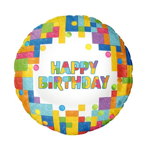 Balon foliowy Happy Birthday Klocki 45cm Balon foliowy Happy Birthday Klocki 45cm