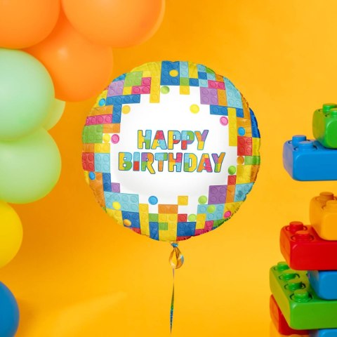 Balon foliowy Happy Birthday Klocki 45cm Balon foliowy Happy Birthday Klocki 45cm