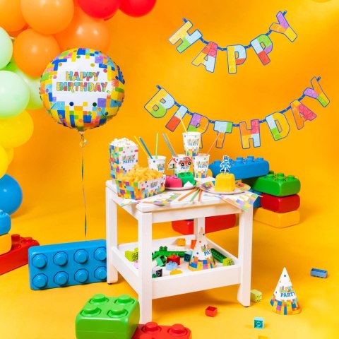 Balon foliowy Happy Birthday Klocki 45cm Balon foliowy Happy Birthday Klocki 45cm