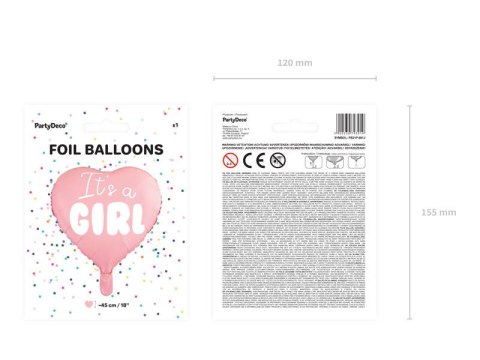 Balon foliowy Serce Różowe - It's a girl, 45cm Balon foliowy Serce Różowe - It's a girl, 45cm