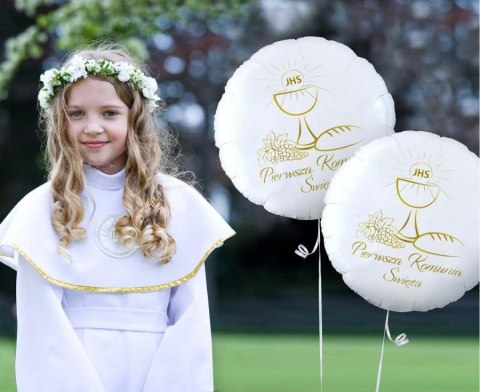 Balon foliowy okrągły Pierwsza Komunia Święta (kielich), 46 cm Balon foliowy okrągły Pierwsza Komunia Święta (kielich), 46 cm
