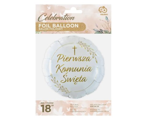 Balon foliowy okrągły Pierwsza Komunia Święta (kłosy), 46 cm Balon foliowy okrągły Pierwsza Komunia Święta (kłosy), 46 cm