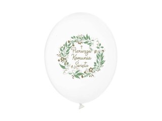 Balony "Pierwsza Komunia Święta", gałązki, 30cm 6szt.