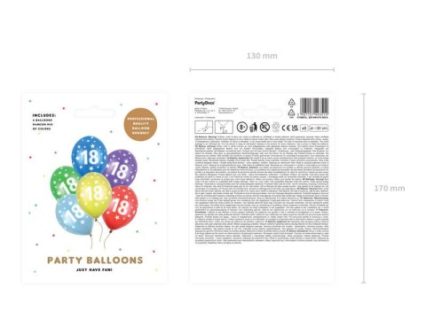 Balony lateksowe z Cyfrą 18, 30cm, Metaliczne, mix (1 op. / 6 szt.) Balony lateksowe z Cyfrą 18, 30cm, Metaliczne, mix (1 op. / 6 szt.)