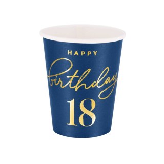 Kubeczki Happy Birthday 18, granatowy 220ml 6szt.