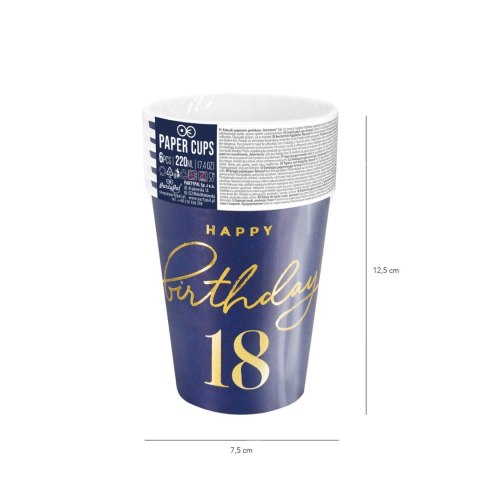 Kubeczki Happy Birthday 18, granatowy 220ml 6szt. Kubeczki Happy Birthday 18, granatowy 220ml 6szt.