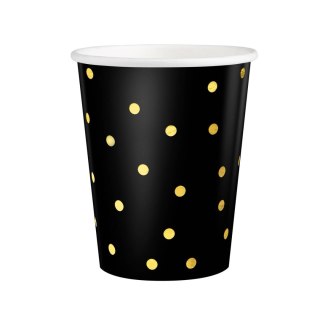 Kubeczki papierowe czarne w złote kropki, 200 ml 6 szt.