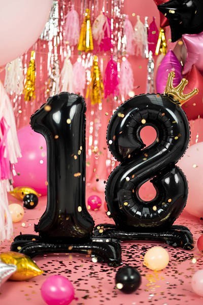 Stojący balon foliowy liczba 18 urodziny, 84 cm, czarny Stojący balon foliowy liczba 18 urodziny, 84 cm, czarny