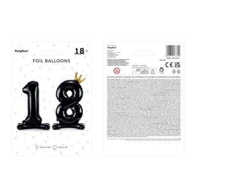Stojący balon foliowy liczba 18 urodziny, 84 cm, czarny Stojący balon foliowy liczba 18 urodziny, 84 cm, czarny