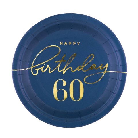 Talerzyk papierowy Happy Birthday 60, granatowy 18cm 6szt. Talerzyk papierowy Happy Birthday 60, granatowy 18cm 6szt.