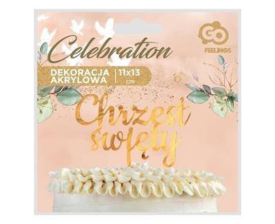 Topper na tort Chrzest Święty złoty akrylowy 11x13 cm Topper na tort Chrzest Święty złoty akrylowy 11x13 cm