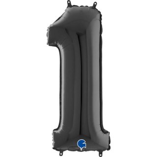 Balon Foliowy Cyfra 1 Czarny, 66 cm Grabo