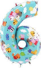 Balon Foliowy Cyfra 6, Świnka Peppa, 66 cm Grabo