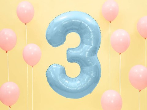 Balon foliowy Cyfra 3, 86cm, jasny niebieski Balon foliowy Cyfra 3, 86cm, jasny niebieski
