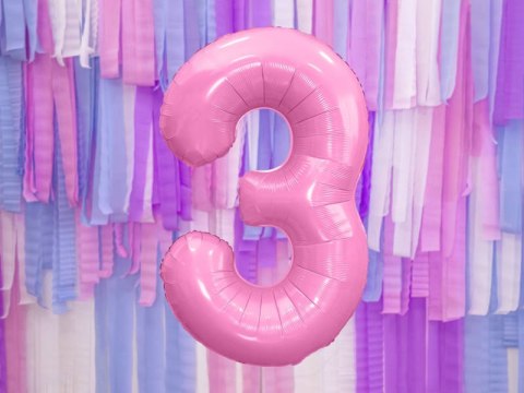 Balon foliowy Cyfra 3, 86cm, różowy Balon foliowy Cyfra 3, 86cm, różowy