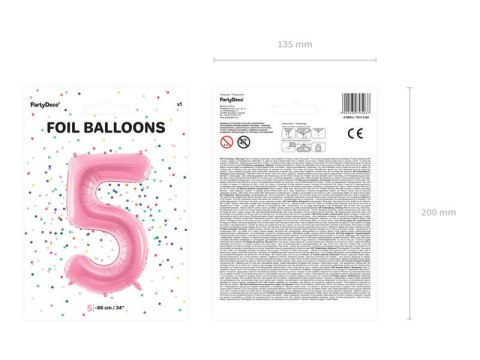 Balon foliowy Cyfra 5, 86cm, różowy Balon foliowy Cyfra 5, 86cm, różowy
