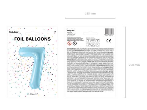 Balon foliowy Cyfra 7, 86cm, jasny niebieski Balon foliowy Cyfra 7, 86cm, jasny niebieski