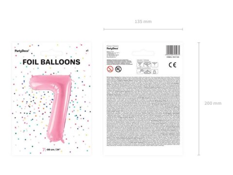 Balon foliowy Cyfra 7, 86cm, różowy Balon foliowy Cyfra 7, 86cm, różowy