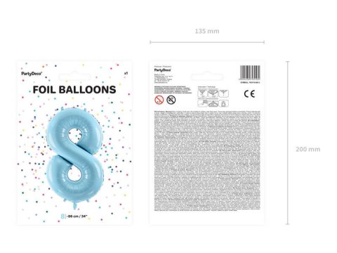 Balon foliowy Cyfra 8, 86cm, jasny niebieski Balon foliowy Cyfra 8, 86cm, jasny niebieski