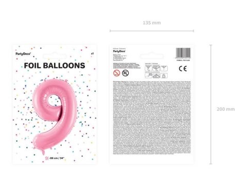 Balon foliowy Cyfra 9, 86cm, różowy Balon foliowy Cyfra 9, 86cm, różowy