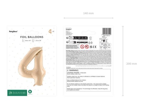 Balon foliowy Cyfra 4, 72cm, beżowa, kremowa Balon foliowy Cyfra 4, 72cm, beżowa, kremowa