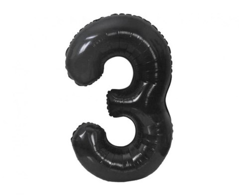 Balon foliowy, cyfra 3, czarne matowe, 85 cm Balon foliowy, cyfra 3, czarne matowe, 85 cm