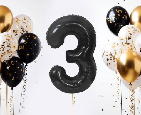 Balon foliowy, cyfra 3, czarne matowe, 85 cm Balon foliowy, cyfra 3, czarne matowe, 85 cm
