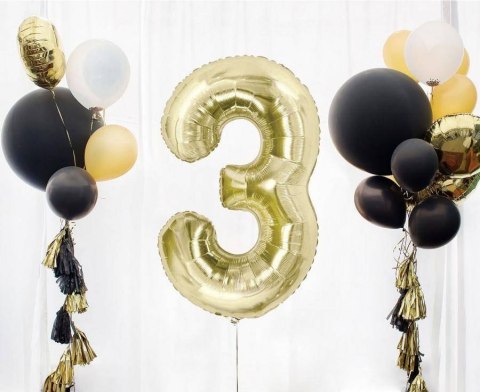 Balon foliowy, cyfra 3, złota, szampańska, 85 cm Balon foliowy, cyfra 3, złota, szampańska, 85 cm