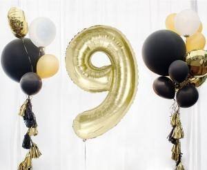 Balon foliowy, cyfra 9, złota, szampańska, 85 cm Balon foliowy, cyfra 9, złota, szampańska, 85 cm