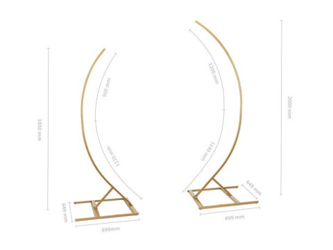 Stojak 2 niepełne łuki 200 cm i 180 cm - zestaw, złoty