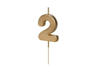 Świeczka urodzinowa Cyferka 2, złota, 5,5cm