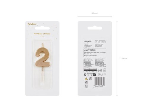 Świeczka urodzinowa Cyferka 2, złota, 5,5cm Świeczka urodzinowa Cyferka 2, złota, 5,5cm