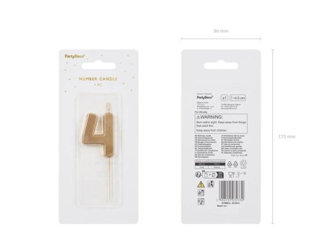Świeczka urodzinowa Cyferka 4, złota, 5,5cm Świeczka urodzinowa Cyferka 4, złota, 5,5cm