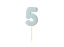 Świeczka urodzinowa Cyferka 5, jasny niebieski, 5,5cm