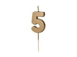 Świeczka urodzinowa Cyferka 5, złota, 5,5cm
