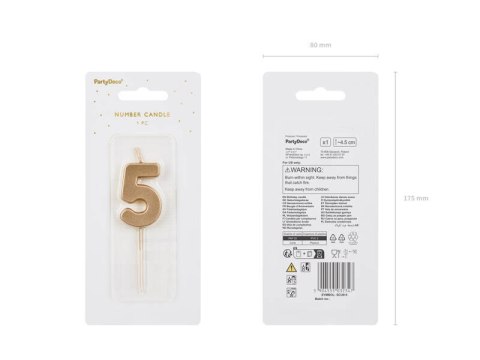 Świeczka urodzinowa Cyferka 5, złota, 5,5cm Świeczka urodzinowa Cyferka 5, złota, 5,5cm