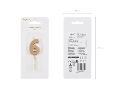 Świeczka urodzinowa Cyferka 6, złota, 5,5cm Świeczka urodzinowa Cyferka 6, złota, 5,5cm