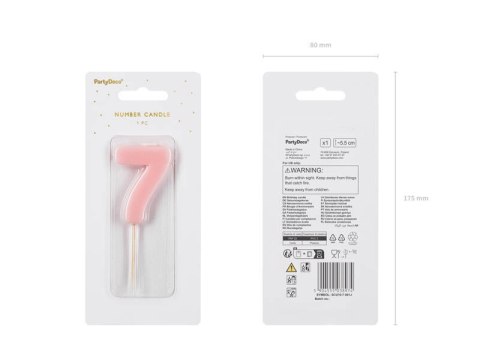 Świeczka urodzinowa Cyferka 7, różowa, 5,5cm Świeczka urodzinowa Cyferka 7, różowa, 5,5cm